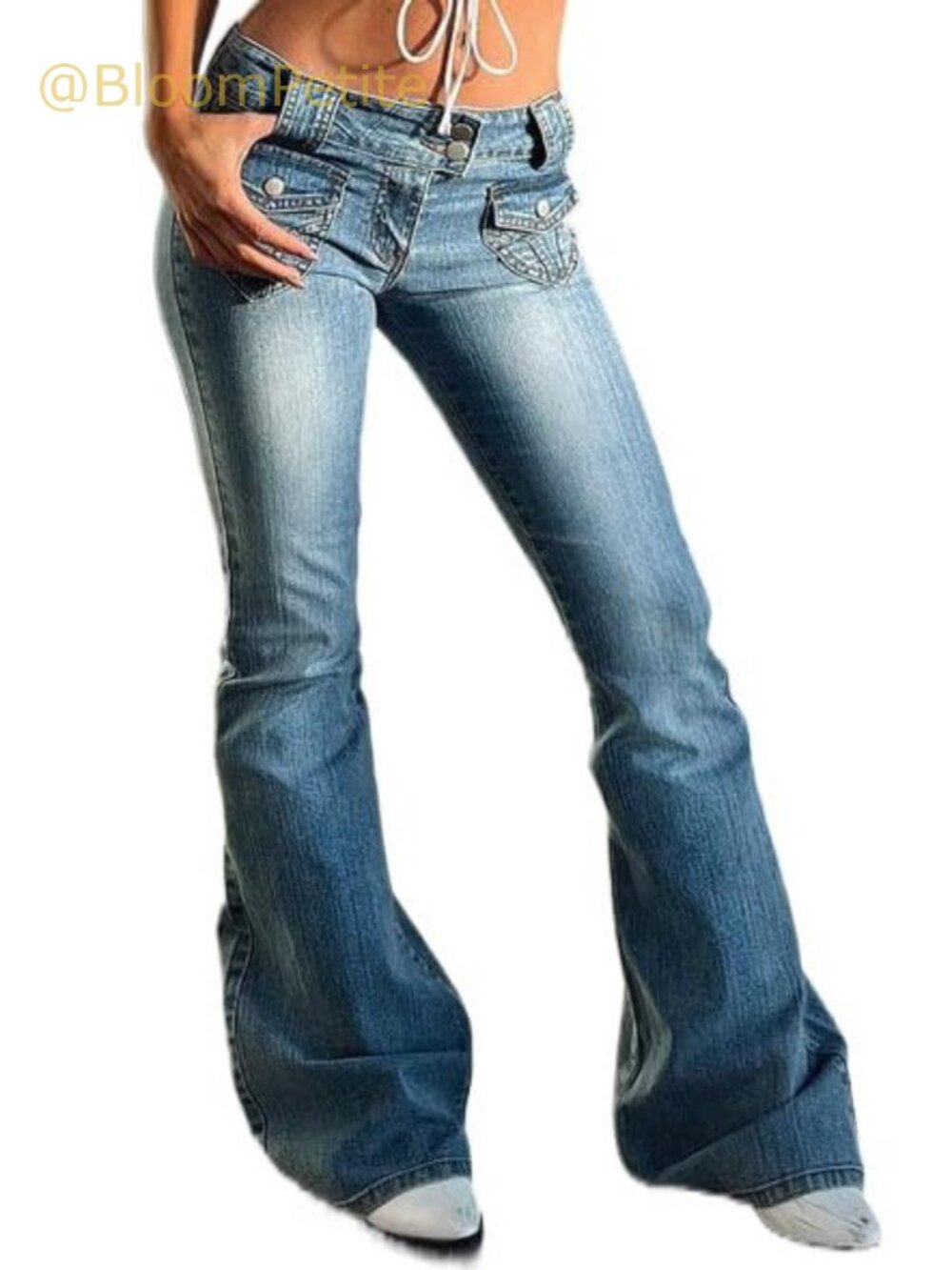 Stretch Low Rise Double Button Flare Jeans